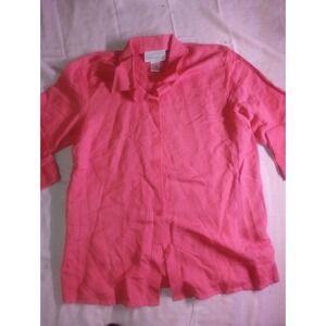 Susan Graver Style‎ Small Pink Blouse Linen Blend Button Up